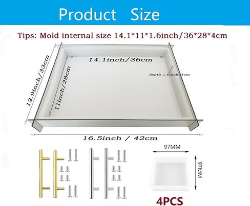 قوالب سيليكون كبيرة مستطيلة الشكل من الراتنج مقاس 16 × 12 بوصة من راتنجات الإيبوكسي لطاولة القهوة النهرية، وألواح التقطيع، وصواني التقديم، وطبق الجبن (مع 4 قطع من قوالب الأكواب العميقة ومقابضها) in Kuwait