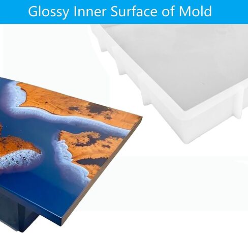 قوالب سيليكون كبيرة مستطيلة الشكل من الراتنج مقاس 16 × 12 بوصة من راتنجات الإيبوكسي لطاولة القهوة النهرية، وألواح التقطيع، وصواني التقديم، وطبق الجبن (مع 4 قطع من قوالب الأكواب العميقة ومقابضها) in Kuwait