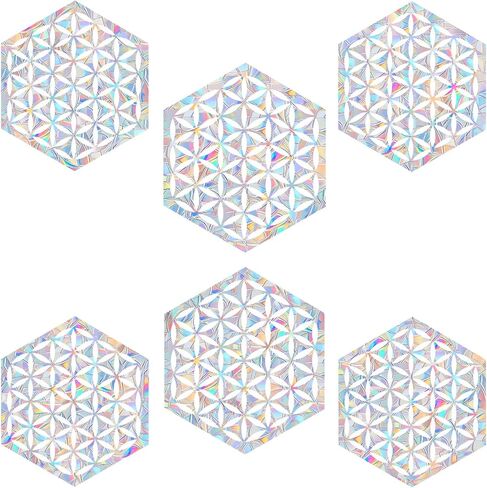 6 قطع من ملصقات النوافذ على شكل زهرة الحياة لضربات الطيور - ملصقات نافذة مضادة للتصادمات لإنقاذ الطيور من اصطدامات النوافذ، ملصقات نافذة منشورية غير لاصقة، ملصقات لالتقاط أشعة الشمس بألوان قوس قزح in Kuwait