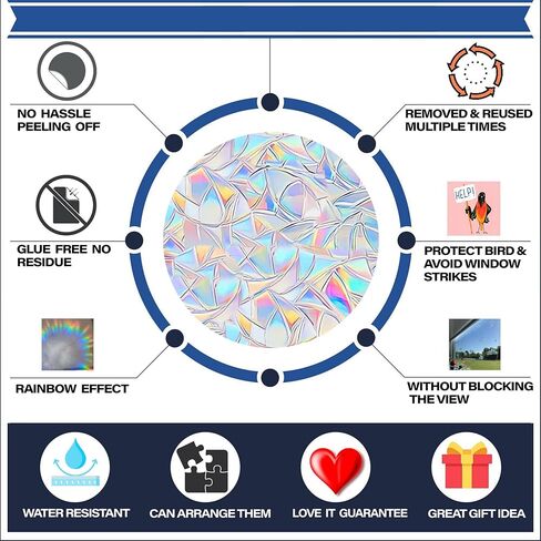 6 قطع من ملصقات النوافذ على شكل زهرة الحياة لضربات الطيور - ملصقات نافذة مضادة للتصادمات لإنقاذ الطيور من اصطدامات النوافذ، ملصقات نافذة منشورية غير لاصقة، ملصقات لالتقاط أشعة الشمس بألوان قوس قزح in Kuwait