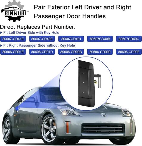 مقبض الباب الخارجي للسائق والراكب متوافق مع 2003 2004 2005 2006 2007 2008 2009 Nissan 350Z، يستبدل OE 80607-CD41E، 80607-CD40B، 80606-CD01E أسود غير لامع in Kuwait
