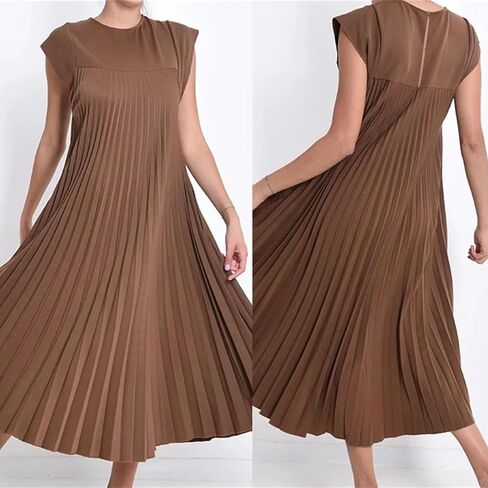 Womens Summer Cap Short Sleeve Maxi Dress 2024 Pleated Casual Loose Long Dresses with Pockets in Saudi Arabia
