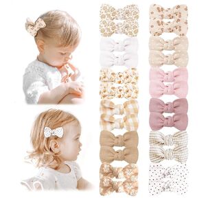 Niceye 12 Pairs Baby Hair Clips with Bow, Fully Lined Hair Bow Clips for Fine Hair Cotton Tiny Hair Barrettes for Infants, Toddlers, and Little Girls