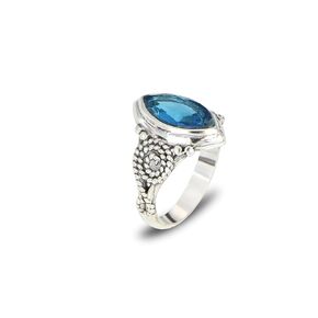 Melian Aquamarine Stone Ring, 925 Sterling Silver Ring, Statement Ring for Women - Girls, Natural Marquise Shape Gemstone Ring, Christmast Gifts, Gift for Her, Adjustable Size Handmade Ring (5)