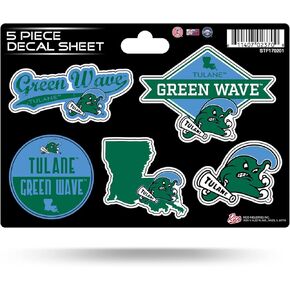 Rico Industries NCAA Tulane Green Wave 5-PC Sticker Sheet 5 Pack Decal Sheet 6" x .25"