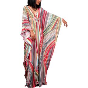 FEOYA Kaftan Cover Up Beach Dresses Ethnic Printed Oversized Baggy Maxi Caftan Swimwear for Women Woven Knot