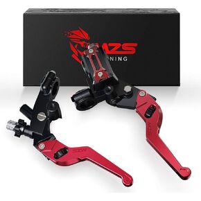 MZS Red 7/8 Levers - Brake Master Cylinder Clutch Lever Set Wheel Adjustable Short CNC Universal Compatible with Motorcycle Street Sport Dirt Pit Mini Bike Scooter ATV