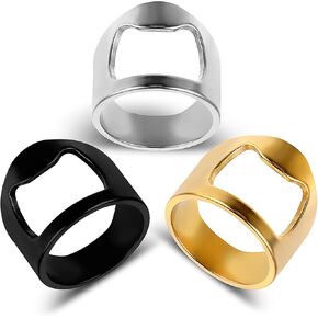 Beer Bottle Opener Rings, 3 Pieces Rings Bottle Opener Colorful Stainless Steel Finger Bottle Opener Cool Finger Ring for Men Women Party Present Supplies(Size 9)