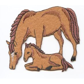 Felt Horse Mare and Colt Embroidered Iron on Patch