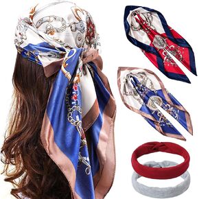 MJartoria 35" Satin Head Scarf, 2 Set Silk Like Head Scarf for Women Square Bandana Hair Scarf Wrap for Sleeping Travel