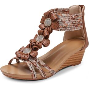 WOJWSKI Wedge Sandals for Women Bohemia Flower Open Toe Gladiator Platform Roman High Heel Casual Summer Dressy Beach Womens Sandals