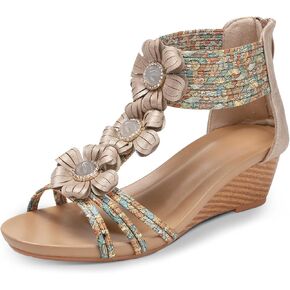 صنادل WOJWSKI بكعب عريض للنساء بوهيميا زهرة مفتوحة من الأمام منصة مصارع كعب عالٍ روماني كاجوال صيفي أنيق للشاطئ صنادل نسائية in Kuwait