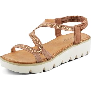 PATRIZIA Women's ZIGGED Zigzag Rhinestone Platform Stretch Back Sandals