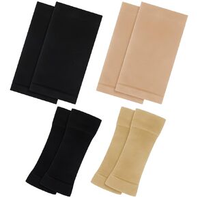4 Pairs Slimming Arm Shaper and Thigh Slimmers Set, Elastic Compression Arm Shapers Upper Arm Sleeve Slimming Thigh Sleeves Thigh Wraps Slim for Women Girls(Black, Nude)