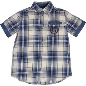 GUESS Boys' Puff Print Back Logo Poplin Snap Front Shirt