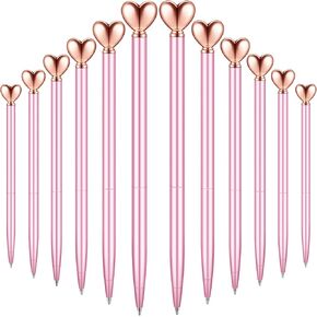 Chinco 12 Pieces Heart Shaped Pens Black Ink Retractable Metal Decorative Cute Pens for Women Girl Heart Writing Ballpoint Pens for Wedding Baby Shower Birthday Gifts School(Gold)