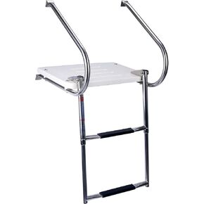 Amarine Made 2 Step in-Board Outboard Transom Platform Telescoping Boat Ladder Stainless Steel with Fiberglass Swim Platform for Swimming Pool Pontoon Dock Collapsible Step Ladder with 2 Handrails