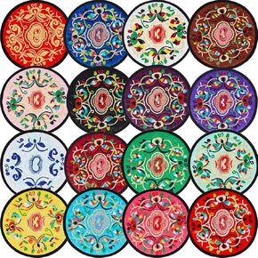 Boao 16 Pcs Cloth Coasters for Drinks Absorbent Washable, 5.12 Inch Fabric Coaster Boho Mexican Gifts Bar Coaster Round Vintage Ethnic Floral Teacup Mat Indian Home Decoration, Mixed Colors