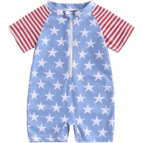 Toddler Boy 4th of July Swimsuit American Flag Rashguard Sun Protection One Piece Zipper Bathing Suit Beach Swimwear