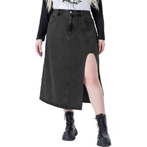 Plus Size Women's Sexy high-Waisted Denim Skirt Slit Zipper Denim Skirt Casual Skirt with Pockets