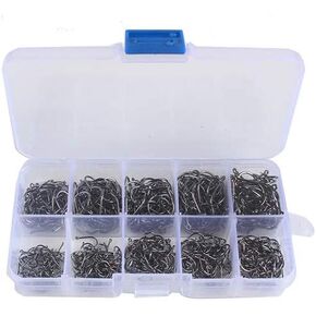 600PCS Premium Fishhooks, High Carbon Steel Fishing Hooks with 10 Sizes, Circle Hooks with Portable Plastic Box, Strong Sharp Fish Hook with Barbs for Freshwater/Saltwater (600PCS)