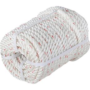 5/8In x 150FT Arborist Bull Rope | High Strength Polyester | Tree Rigging Line Utility Arbor Line | Double Braid Polyester Rope,White with One Red Tracer