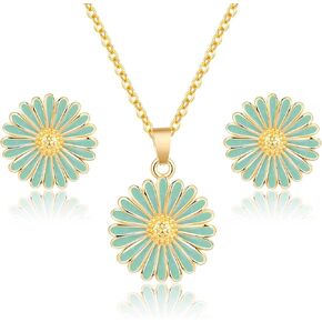 EVEVIC Daisy Flower Necklace Earrings Set for Women 18K Gold Plated Hypoallergenic Jewelry Sets