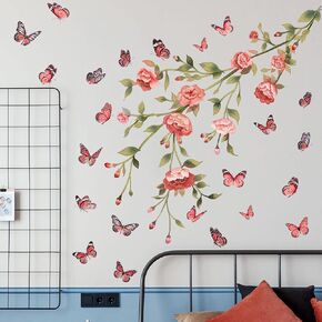 Parrot Wall Decals, Watercolor Bird On Wire Wall Decals, Removable Creative Bird Wall Stickers Birds on The Tree Branch Flower Decals Garden Living Room Bedroom TV Wall Decorations