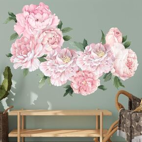 Peony Wall Decals for Nursery Wall Decor Soft White Flowers Wall Stickers Peel and Stick Kids Floral Decals for Girls Bedroom Living Room Nursery Wall Decor