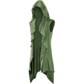 Runcati Mens Hooded Cardigan Sleeveless Ruffle Shawl Collar Open Front Knit Drape Robe