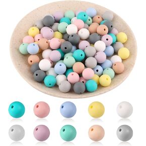 SAVITA 100pcs Silicone Round Bead Silicone Beads Bulk Silicone Beads Making Kit for Keychain Jewelry DIY Crafts Making(12mm) Multicolored