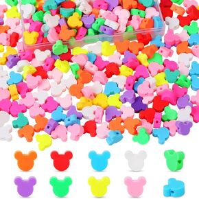 120 Pcs Cute Mouse Polymer Clay Beads Bulk with Box, 10mm Mouse Head Spacer Beads for DIY Crafts Bracelet