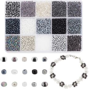 PH PandaHall 4742pcs 15 Black Series Glass Seed Beads 3mm 8/0 Small Craft Beads, Tiny Glass Beads Round Waist Beads Spacer Beads Kit for DIY Crafts Earring Bracelet Necklaces Jewelry Making