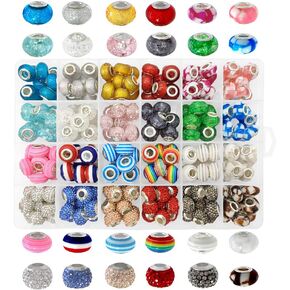 Pamir Tong 240pcs European Large Hole Beads for Bracelet 14MM Resin Spacer Murano Beads for Pen Crystal Glass Beads Rhinestone Clay Beads for DIY Crafts Jewelry Making (Type 1)
