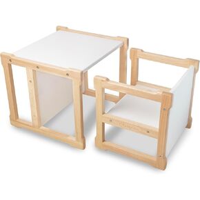 Montessori Weaning Table and Chair Set for Toddlers - Premium Wood Design for Childs Age 1-5, Kids Activity Table for Learning/Dining/Playing, Cube Chair, Lalo, 5 in 1 Montessori Furniture in Saudi Arabia