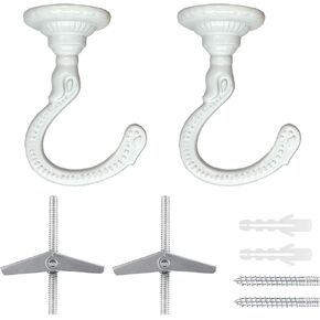 Large Swag Ceiling Heavy-Duty Hooks with Complete Hardware Kit - Ideal for Hanging Plants, Ceiling & Drywall Installation (2 Sets White)
