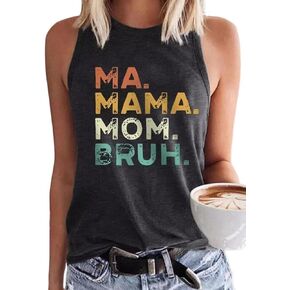 VKEGNIO Mama Tank Top Women Mama Mommy Mom Bruh Letter Printed T-Shirt Mom Gift Tank Mama Life Shirt Summer Racerback Top Tee