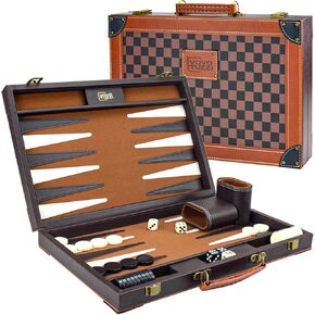 Backgammon, Backgammon Sets for Adults, 15" Backgammon Board Games, Backgammon Set Leather Travel Strategy Game, Brown