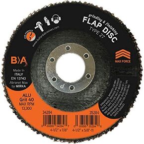 Bullard Abrasives 35284 NetGRIND™ Non-Loading Flap Disc, ALU40, for Angle Grinder, T27 4-1/2 x 5/8-11, Grit 40 (Pack of 10)