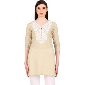 ladyline Lakhnavi Embroidered Cotton Womens Tunic Top Elegant Short Kurti Hip Length (CEK NJLS)