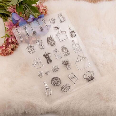 ملحقات الطبخ إبريق الشاي وعاء القهوة ختم واضح لصنع البطاقات الديكور وسجل القصاصات، ختم شفاف لحرف الألبوم النقش in Kuwait