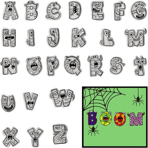 Halloween Clear Stamps for Card Making Halloween Monster Alphabet Words Clear Stamp for Decoration Scrapbooking, Halloween Transparent Rubber Stamps for Paper Card Photo Album Crafting Supplies in Saudi Arabia