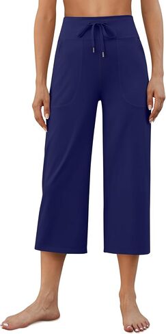 G4Free Wide Leg Capris Yoga Pants for Women with Pockets Summer High Waist Dress Pants for Workout Casual Pants 21" in Saudi Arabia