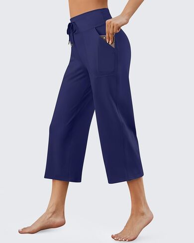 G4Free Wide Leg Capris Yoga Pants for Women with Pockets Summer High Waist Dress Pants for Workout Casual Pants 21" in Saudi Arabia