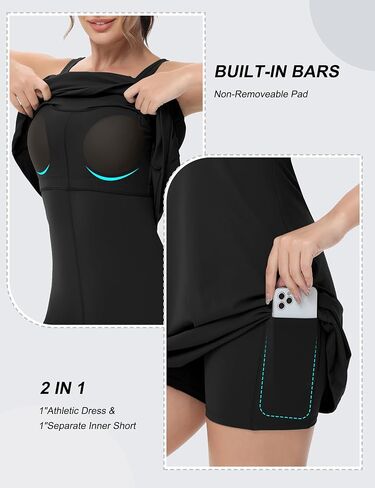 BEGOING Tennis Dress for Women Square Neck Workout Dress with Shorts and Removable Exercise Bra Golf 2 in1 Active Dresses in Saudi Arabia