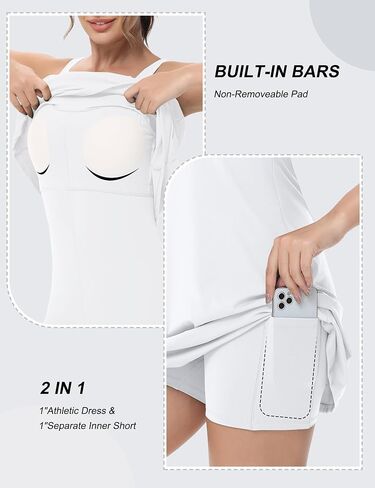 BEGOING Tennis Dress for Women Square Neck Workout Dress with Shorts and Removable Exercise Bra Golf 2 in1 Active Dresses in Saudi Arabia
