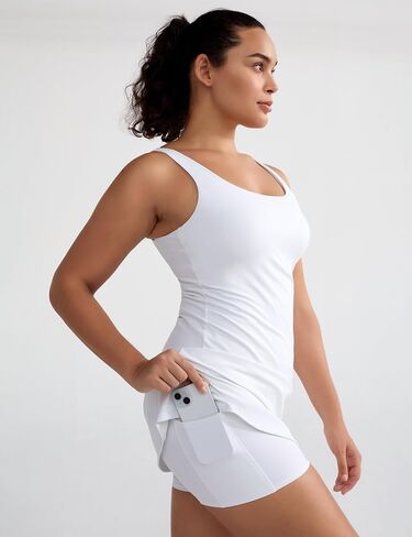 BEGOING Tennis Dress for Women Square Neck Workout Dress with Shorts and Removable Exercise Bra Golf 2 in1 Active Dresses in Saudi Arabia