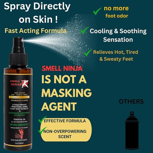SMELL NINJA - for STUBBORN CAR ODORS, SMELLY SHOES AND SWEATY FEET. A Blend of Unique Herbs & Oils formulated to eliminate strong Odors. Natural Antiperspirant Fast Acting Deodorizer Odor Remover in Saudi Arabia