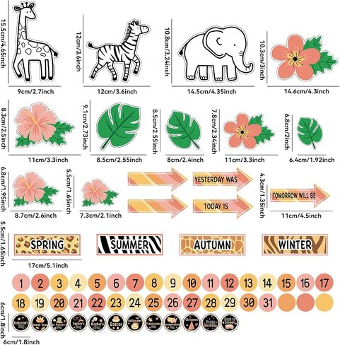 Safari Jungle Animal Calendar Bulletin Board Set Simply CTP Bulletin Board Calendar Seasons Weather Chart Animal Classroom Decoration with Season, Weather and Days of the Week Chart Back to School in Saudi Arabia