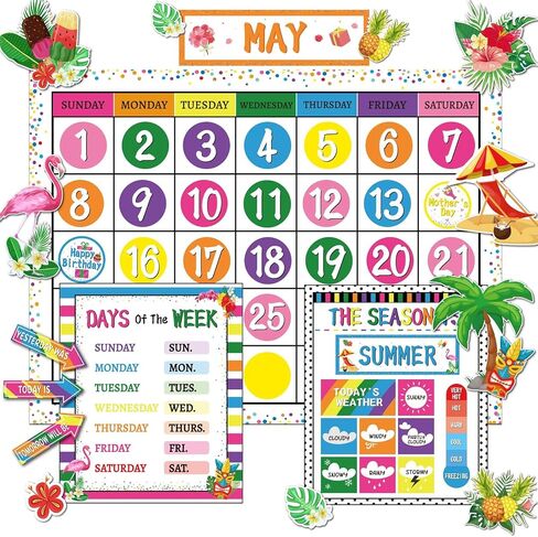 Safari Jungle Animal Calendar Bulletin Board Set Simply CTP Bulletin Board Calendar Seasons Weather Chart Animal Classroom Decoration with Season, Weather and Days of the Week Chart Back to School in Saudi Arabia